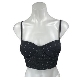 Free People Intimately Black White Floral Sleeveless Camisole Tank Crop Top S